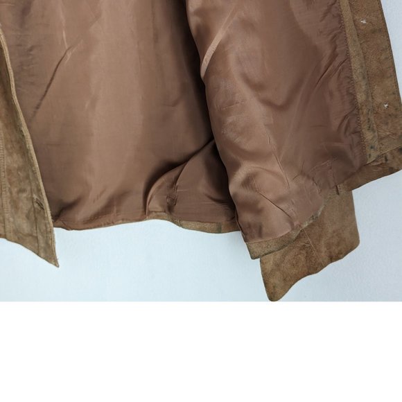 Leather Jacket Buttons Pockets Tan - Picture 4 of 5